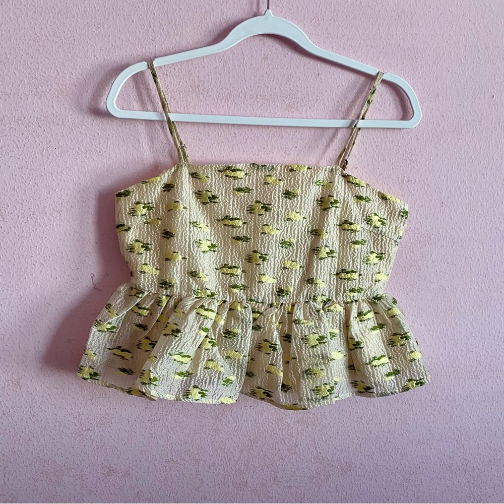Sister Jane Dream Feminine Chic Square Neck Meadow Jacquard Cami Peplum Crop Top